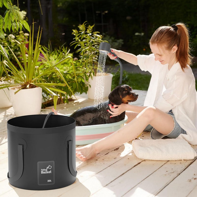 GOSCHE Portable Camping Shower, 8000mAh Rechargeable Outdoor Shower Pump with 20L Collapsible Bucket, Intelligent LED Display, IPX8 Waterproof Pump for RV, Travel, Hiking, Pet Bath, Beach - Image 5